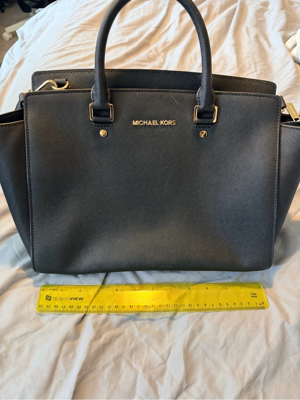 Michael Kors Black Saffiano Leather Tote with Gold Hardware